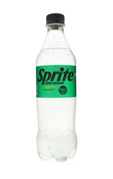 Sprite zero sugar lemon-lime flavour. Plastic bottle isolated on white background