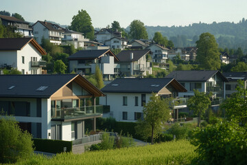 Scenic European-Style Residential Neighborhood with Green Hills