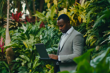 Professional woman using a laptop in a minimalist space with modern decor