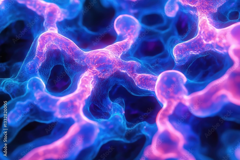 Aufkleber Abstract image of vibrant pink and blue interconnected network resembling a complex biological structure or neural system.