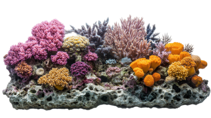 Colorful coral reef cut out. Isolated on a transparent background.