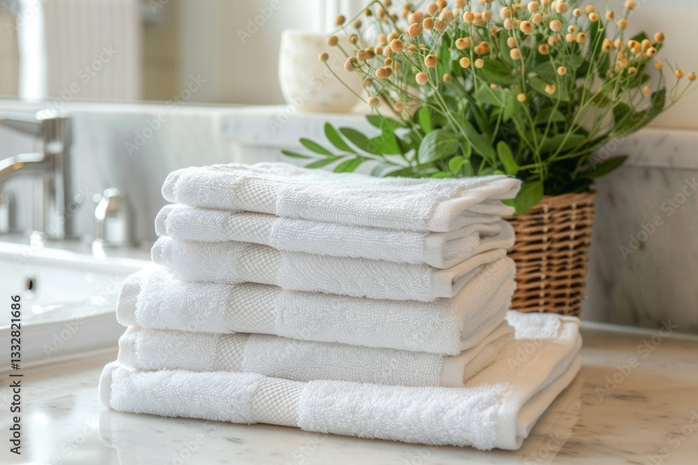 Aufkleber neatly folded towels in a cozy bathroom with natural elements for a hotel or spa atmosphere generati
