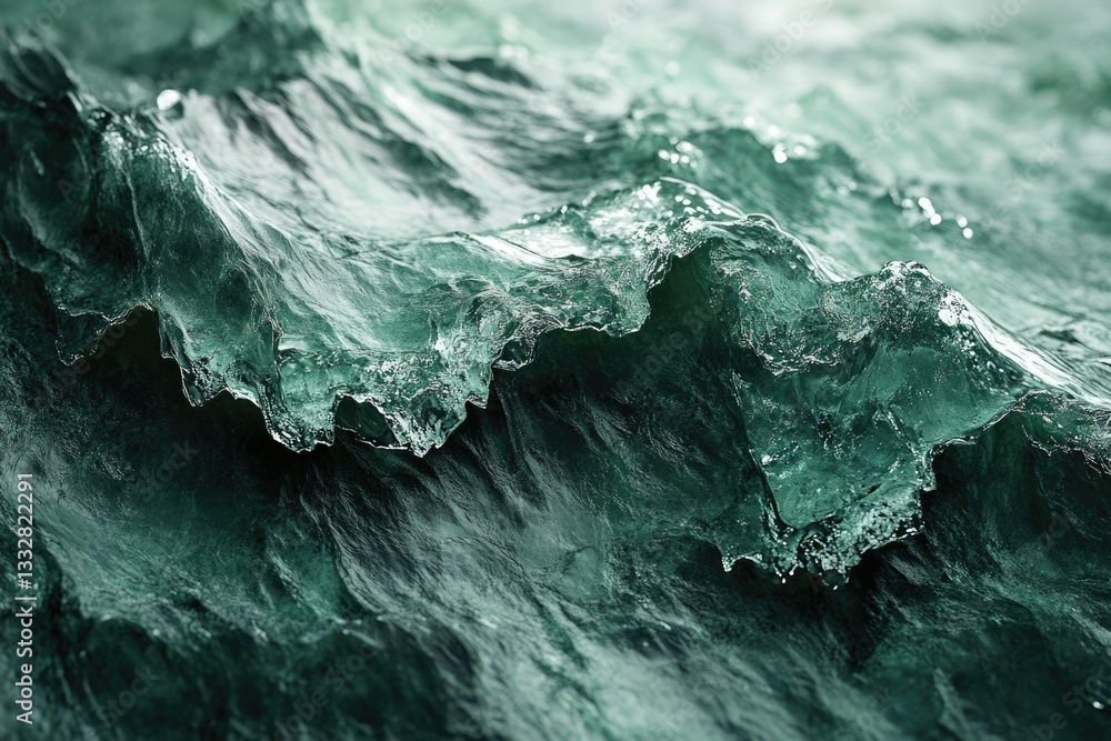 Poster close-up of a dark teal ocean wave, showcasing its texture and movement.