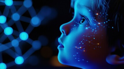 Obraz premium Child gazing at futuristic network