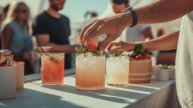 Vibrant outdoor cocktail party with refreshing summer drinks and social gathering - Powered by Adobe
