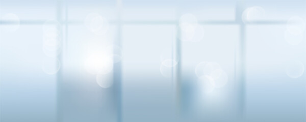 Bokeh light on blue tone office window defocused. Abstract blurred background concept for business concept cover, finance and investment, businessman, digital, data analysis and calculation.