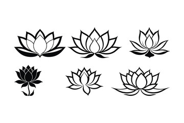 Fototapeta premium Lotus Flower Silhouette Vector Set Elegant Floral Illustration