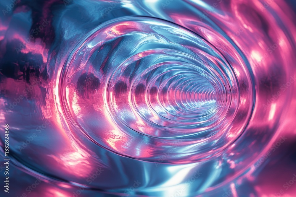 Aufkleber abstract art depicting a vibrant, swirling tunnel of pink and blue metallic textures, creating a mes