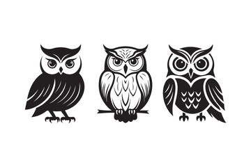 Owl Silhouette Vector Set Elegant Nocturnal Bird Illustration