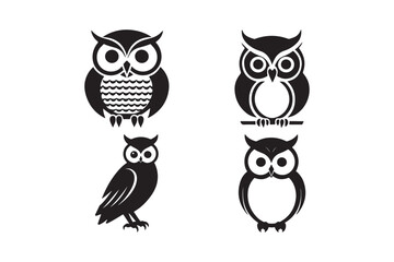 Owl Silhouette Vector Set Elegant Nocturnal Bird Illustration