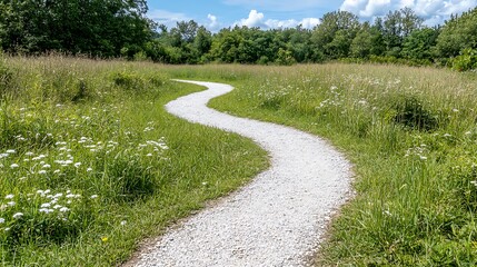 Obraz premium A Winding Gravel Pathway Through Fields Of Tall Green Grass