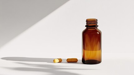 Bottle and capsules isolated on white background, with copy space