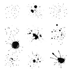 Black Paint Splatter and Dots Collection on Transparent Background - Vector Ink Spray Elements for Distressed Graphic Design Projects