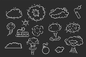 Explosion doodles. Linera sketches of surprise explosion decoration items various geometrical design elements recent vector collection Black Board Chalk