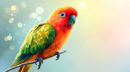 Fototapeta premium Colorful Parrot on Branch, Soft Light