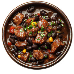 A Bowl of Brazilian Feijoada Black Bean Stew with Chicken Isolated on Transparent Background
