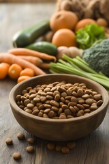 Obraz premium Healthy Dog Food Kibble with Fresh Vegetables