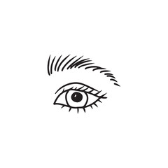 Abstract eye and brow in black isolated on white background. Hand drawn vector sketch illustration in doodle vintage engraved line art style. Makeup design, face part, beauty, cosmetology logo