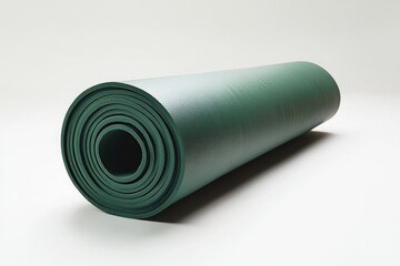 Rolled green exercise mat, perfect for yoga, pilates, or fitness.