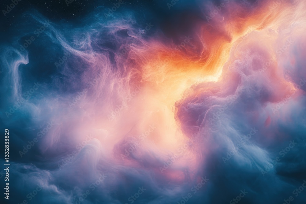 Poster abstract cosmic artwork depicting a vibrant nebula with swirling colors and textures.