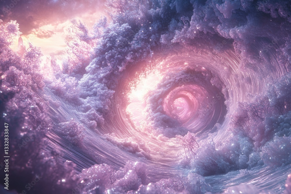 Wall mural a swirling vortex of pastel clouds creates a dreamy, ethereal landscape resembling a celestial ocean