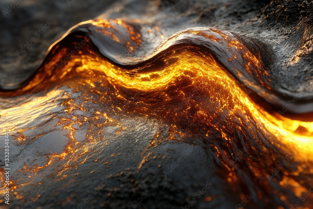 Poster glowing lava flows like a fiery river, creating a mesmerizing, textured landscape.