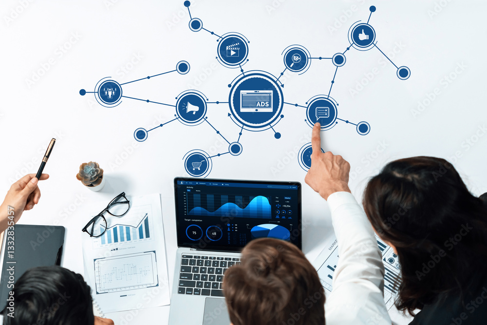 Fototapete a diverse team engages in a collaborative business meeting focused on digital marketing strategies, 
