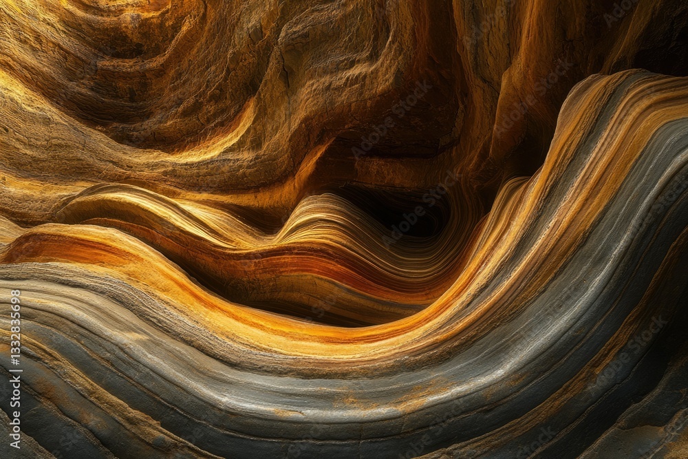 Poster Swirling layers of sedimentary rock form a mesmerizing abstract pattern in earth tones.