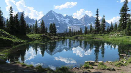 Mountain Lakes Mirror-Like Waters: Many mountain landscapes feature serene lakes that perfectly mirror the surrounding peaks and trees. 