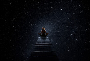 Photomontage. Meditating Under the Stars A Journey to Inner Peace