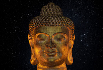 Golden Buddha Statue Against a Starry Night Sky