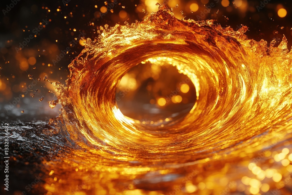 Aufkleber a mesmerizing golden wave curls, creating a luminous, swirling vortex of liquid fire.