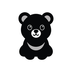 Obraz premium A simple black and gray cartoon illustration of a cute, adorable baby black bear cub sitting. The design is flat and minimalist.