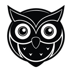 A stylized black and white owl face. Large round eyes, sharp beak, and bold graphic design. Simple, yet impactful visual.