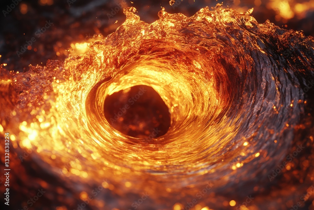 Poster fiery orange wave swirling into a vortex, a mesmerizing spectacle of light and motion.