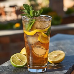 Refreshing Iced Tea with Lemon and Mint,  Summer Drink Photography