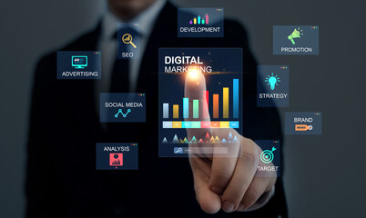 Digital marketing for promotion of products with social media, email, website and channel search...
