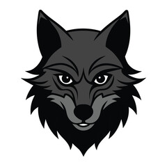 Fototapeta premium A stylized grayscale wolf head illustration. Sharp features, intense gaze, and a detailed fur texture are depicted in a vector art format, suitable for logos or prints.