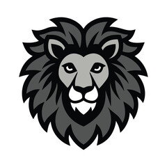 Obraz premium A stylized grayscale vector graphic depicting a lions head. The design is bold, with a prominent mane and intense gaze. Suitable for logo use.