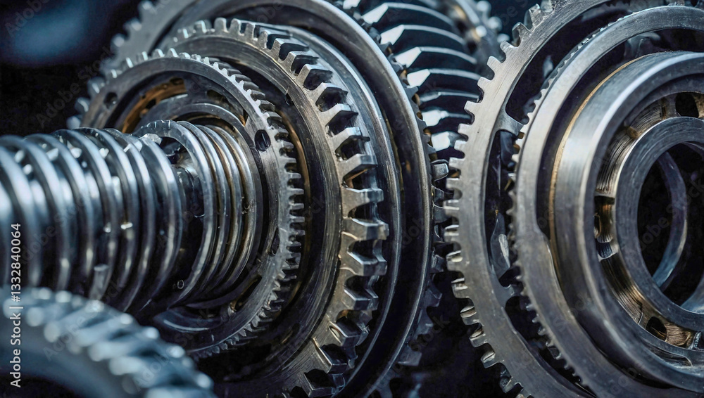 Poster close-up of interlocking metallic gears