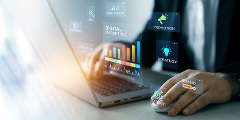 Digital marketing for promotion of products with social media, email, website and channel search...