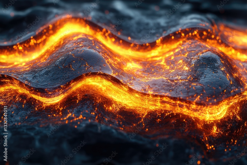 Aufkleber molten lava flows in wavy patterns across a dark, rocky surface, creating a fiery, volcanic landscap