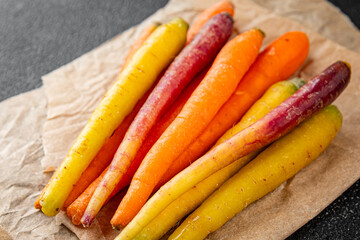 Ccarrot colorful fresh vegetable tasty gourmet food background table rustic food top view copy space keto and paleo diet vegetarian and vegan food