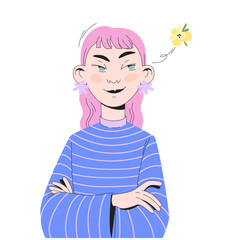 Vector illustration of a woman with spring vibe in a modern style with pastel colors and minimalist details. Suitable for projects related to fashion and beauty.