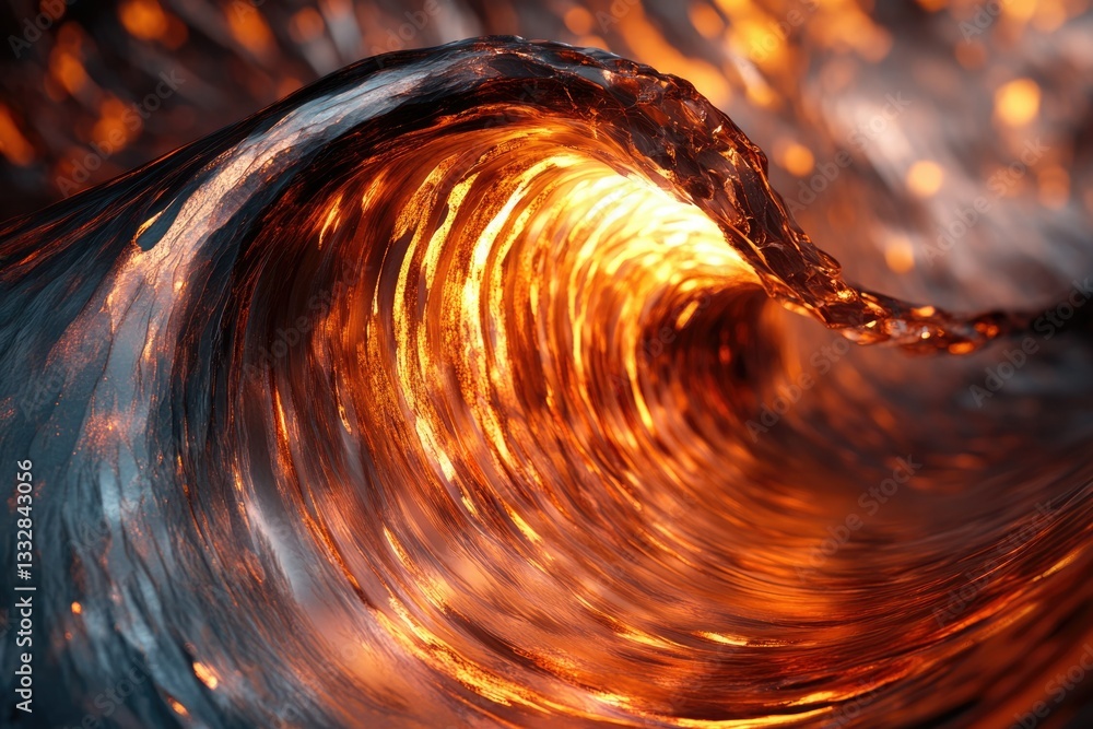 Aufkleber a fiery, translucent wave curls, showcasing inner light and intense textures.