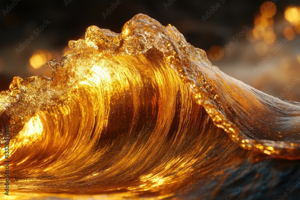 Poster golden hour illuminates a breaking wave, showcasing its texture and movement in a breathtaking spect