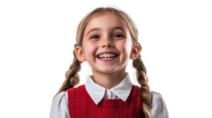 Happy schoolgirl, cut out. Isolated on a transparent background.