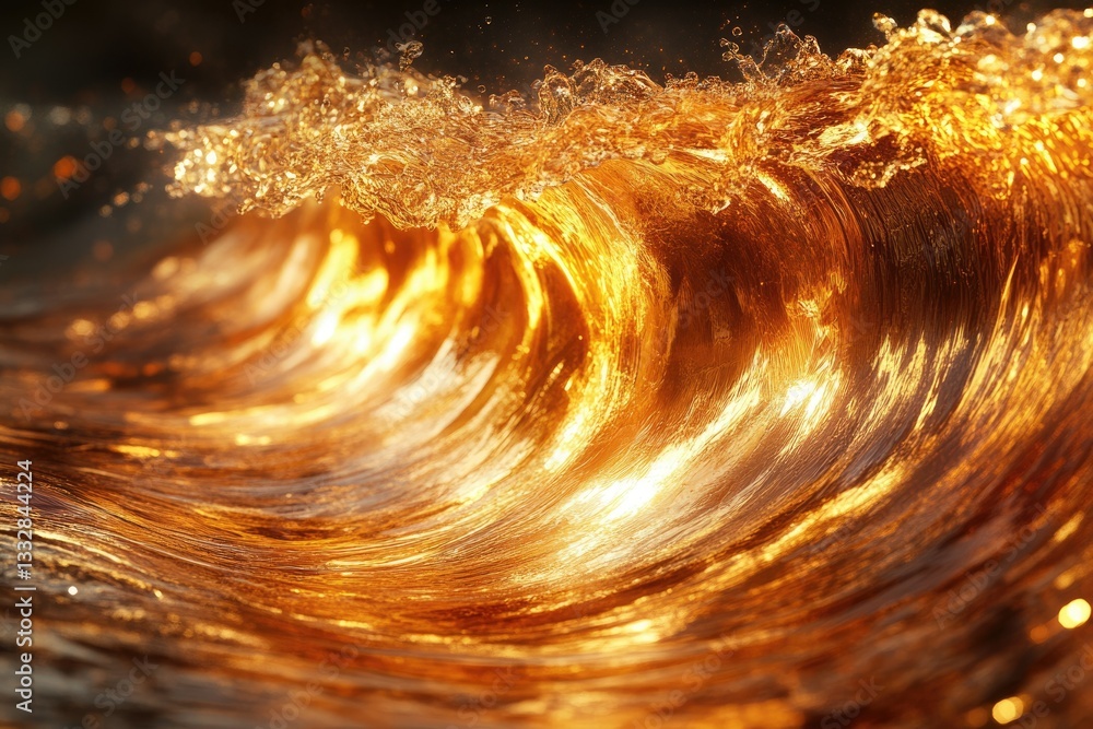 Poster Golden hour illuminates a powerful ocean wave, creating a mesmerizing spectacle of light and water.