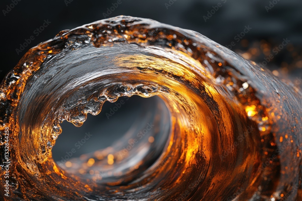 Aufkleber A mesmerizing close-up of a golden wave, showcasing its texture and movement.
