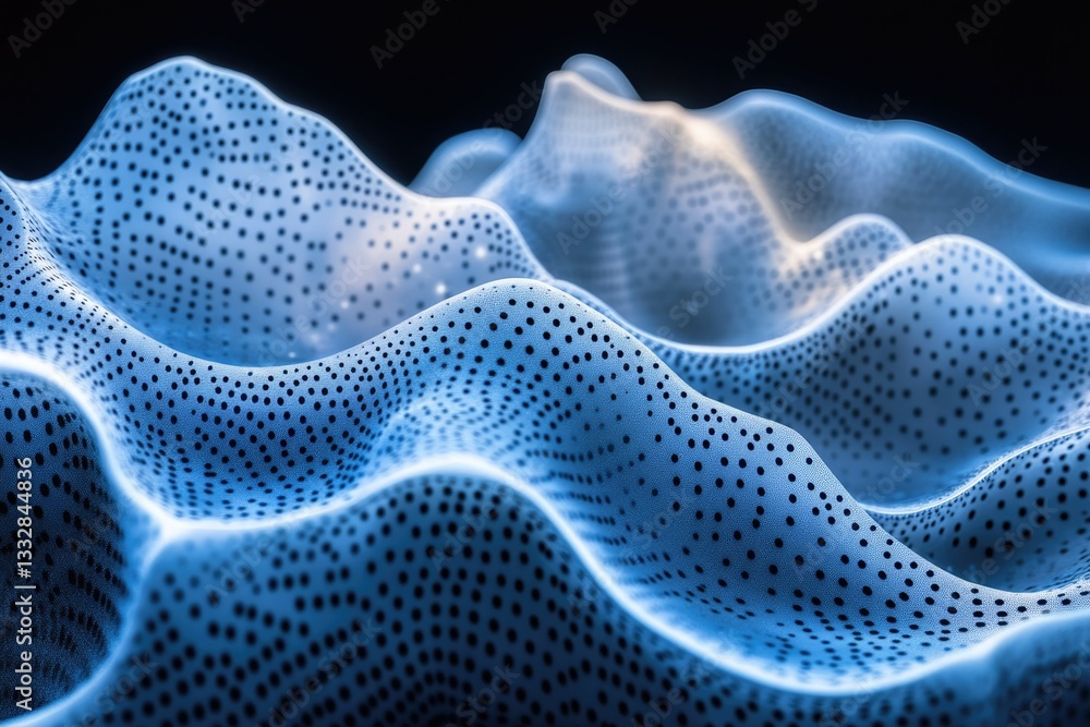 Poster Abstract blue wave pattern with dots, representing data flow or digital landscape.